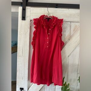 BCBGMaxAzria Red Ruffle Sleeveless Button Front Top
